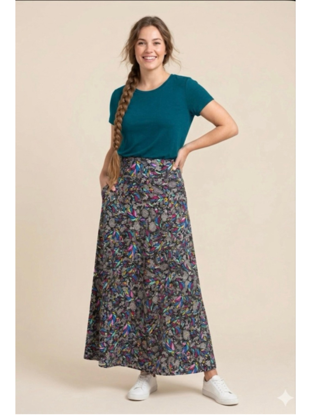 NWOT LuLaRoe Black Multi-color Floral Maxi Skirt M
